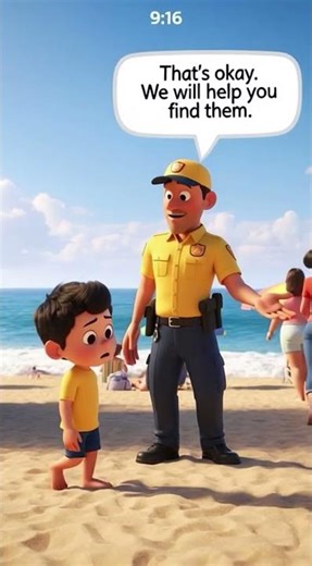 🌊👦 “Child Lost at the Beach”🎭: On a Busy Beach #1minute #learning #easyenglisheveryday #teaching