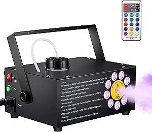 Sunolga Fog Machine with 9 LED Lights 12 Colors, 500W 2500 CFM Horizontal and Vertical Halloween Smoke Machine with 2-in-1 Wireless Remote Control and 3 Auto Modes for Christmas, Party, Stage Effect