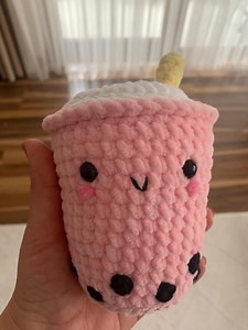 Crochet Boba Milk Tea Plush: Pink Amigurumi Bubble Tea - Etsy