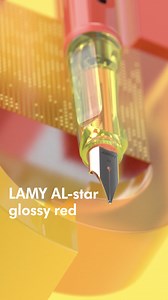 1K views · 68 reactions | More expressive than ever: Get your hands on our new special edition LAMY AL-star glossy red. The pen impresses with an extraordinary colour combination of shiny signal red, a neon yellow transparent grip piece and a special ink feed in orange. But that’s not all: Delivered in a red gift box this stunning fountain pen comes with two ink feeds and grips and a matching Lamy notebook with sprayed edges. | LAMY | Facebook