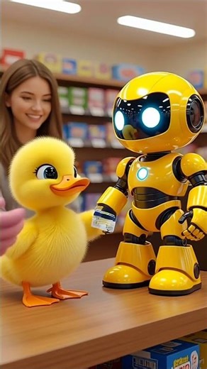 Duckling shares robot toy with boy #funny #cute #robot #shorts