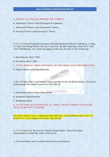 Adult CCRN PCCN Certification Practice Test 2024 2025 Fully Solved 100% Correct