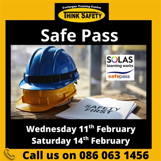 🚧 Safe Pass Training @ Corlurgan Training Centre 🚧 Everything you need in one place: ✔ Free parking ✔ Free photo ✔ Free tea & coffee 📞 Call us on 086 0631 456 to book your place today!! 🌐 or Book online at www.thinksafety.ie ✉️ or email info@thinksafety.ie #freeparking #freephoto #safepass #workingatheight #manualhandling #abrasivewheels #MEWP #IPAF #firstAid #Firesafety #forklift #aislemaster #hiab #chemicalawareness #glovetraining #booknow #thinksafety #confinedspacestraining #Emergencyres