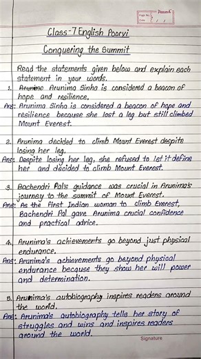 conquering the summit class 7 question answer | class 7 english poorvi chapter 12 question answer