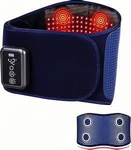 Cordless Back Massager Belt - FSA-HSA Eligible Red Light Therapy Massage Belt with 5 Heating Levels,3 Vibration Modes, Lower Back Massager for Pain Relief Deep Tissue,4 Motors,Battery-Powered (Blue)