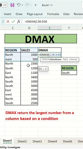 Find the maximum value based on criteria using DMAX in Excel! #excel #exceltips #exceltutorial