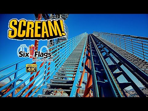 2025 Scream Floorless Roller Coaster On Ride Front Row 4K POV Six Flags Magic Mountain