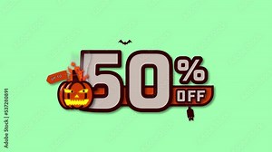 Looping 2D animation of a 50 percent off text short clip with halloween theme
