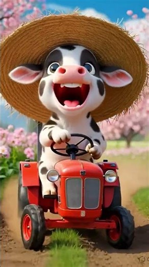 Cute Baby Cow Driving Tractor 🐮🚜 | Funny Farm Animation | Adorable Cow Video #shorts