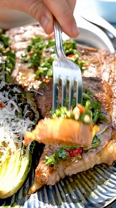 Pork Chops & Chimichurri...served with a cold glass of Beefsteak Club Sauvignon Blanc, the perfect partner for BBQ food If less fuss is what you’re after when cooking outside this summer then the Char-Broil Smart-E Electric Grill could be the one for you with it’s self cleaning system and it’s fully electric heat so you just have to plug in and go! Nice little grill to be fair if less mess makes you happy and it cooked my chops a treat too, recipe below… Ingredients: Pork: 3x Pork chops 1 tbsp o