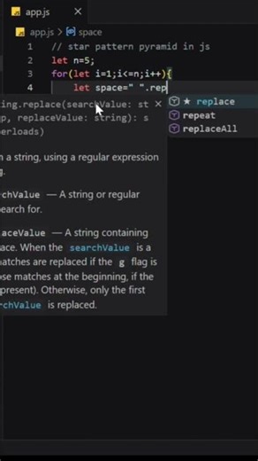 How to print pyramid star pattern in js #trending #coding #webdevelopment # javascript #pyramid