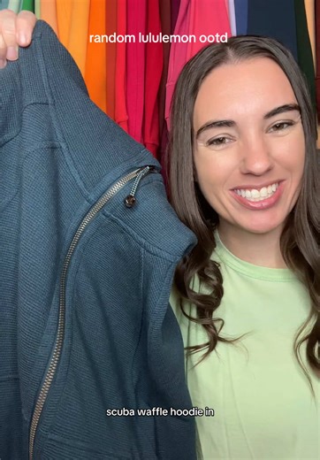 thoughts?? undecided on this color combo 🤔 | random lululemon ootd with the scuba waffle hoodie in heathered indochine blue #hintofnattyp #lululemon #lululemoncreator #lululemonrandomootd #lululemonscuba