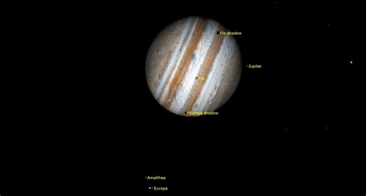 See 2 of Jupiter's moons cast vast shadows over the planet early on Nov. 5