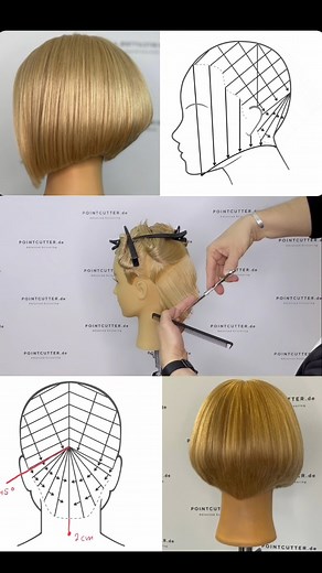 181K views · 3.2K reactions | SHORT GRADUATED BOB at the profile, diagonal partings, right-angled combing direction, medium combing angle with parallel finger position. The result is a shift in volume towards the top of the head and a forward fall of the hair.Online Workshops: ℹ️ https://www.udemy.com/user/marcus-curth/ #friseure #coiffure #haireducation #haircutting #hairtutorial #pointcutter #hair | Verve Studio | Facebook