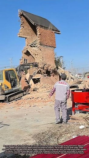 Excavator Efficiently Demolishes Buildings with Safety and Precision Methods