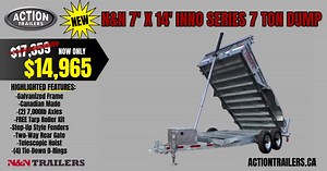 Come check out our new 7x14 Inno Series 7 Ton Dump Trailer from N&N Trailers N&N HOT DIP GALVANIZED 82″ X 14′ LOW PRO 7 TON TANDEM AXLE TELESCOPIC DUMP TRAILER WITH SPARE TIRE MOUNT BRACKET & TARP ROLLER KIT (The real question is how long do you want your trailer to last? Do you want to have to repaint your trailer in 2-5 years from now and spend $2500 on a paint job or spend the extra money now to avoid you from having to do this and look at a rusted trailer and have minimal maintenance? ) N&N 
