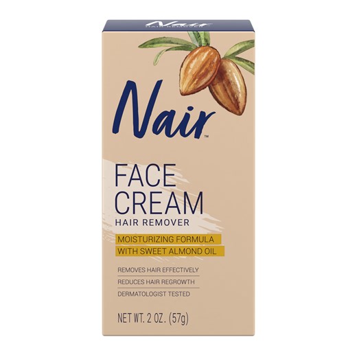 Nair Hair Remover Face Cream, Moisturizing Formula Hair Removal with Sweet Almond Oil, 2 oz