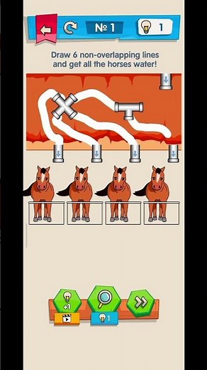 IQ Boost Level 1: draw 6 non-overlapping lines and get all the horse water! #game #iqbooster #enjoy