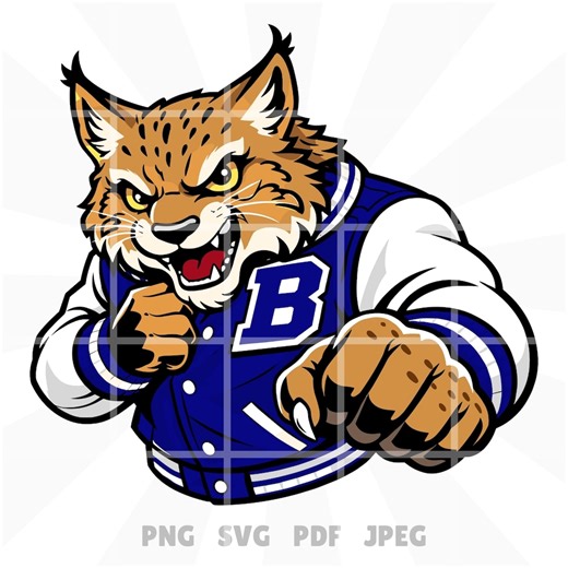 Bobcats Mascot Logo Blue, Bobcat Varsity Letterman Jacket Design Svg Png Pdf Jpeg - Etsy Canada