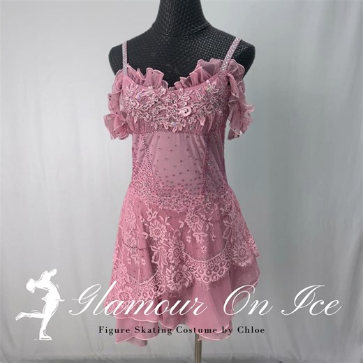 Pink Lace & Rhinestone Figure Skating Performance Dress With Sheer Ruffle Sleeves - Etsy