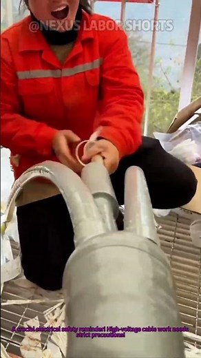 Worker Prepares Cable Head — Strict Safety Rules Required #ElectricalSafety #CableWork
