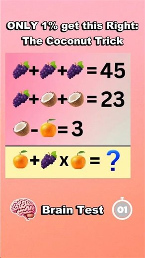 THE COCONUT TRICK! 🥥 Only 1% of People Can Solve This Fruit Math Puzzle! #mathpuzzle#iqtest #quiz