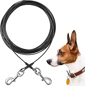 Dog Tie Out Cable,20ft Dog Run Cable,Tie-Out Cable for Small Dogs Up to 60 lbs,Dogs Leash Tether for Yard,Camping and Outside