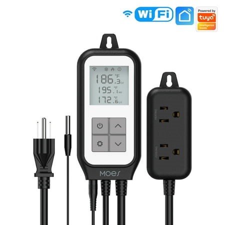 WiFi Digital Thermostat with Probe, App Remote Control, 2 Output Temperature Controller with Heating and Cooling, for Reptile Aquarium, Homebrew - Walmart.ca