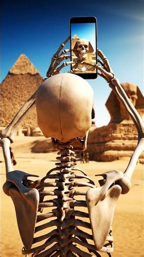 Skeleton in ancient egpyt with phone