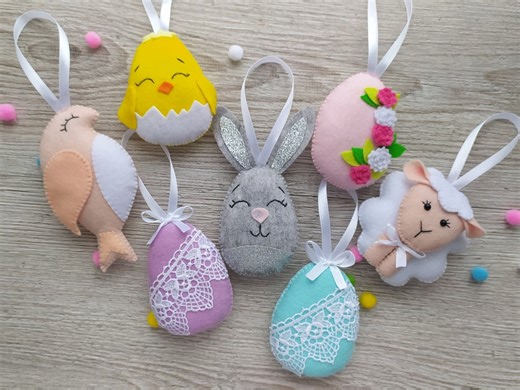 Felt Easter Decoration, Set of 7 Felt Easter Ornaments, Felt Easter Bird, Felt Eggs Ornaments - Etsy
