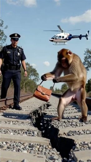a monkey stole a purse from the police #please #monkeystory #baby #money
