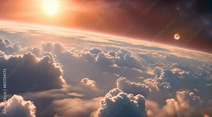 Cosmic Dawn: Earth�s Sunrise with Volumetric Clouds and Stars