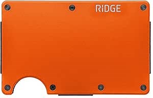 Ridge Wallet for Men - Slim Minimalist Compact Wallet and Card Holder, RFID Protected Front Pocket Wallets for Men with Integrated Cash Strap (Basecamp Orange)