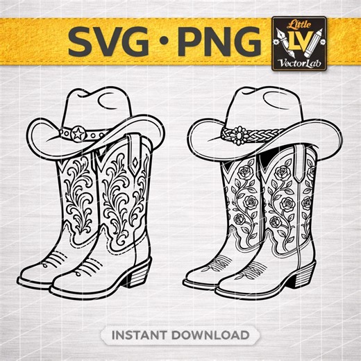 Cowboy Boots SVG PNG, Western Cowgirl Boot & Hat Design, Wild West Graphic, Cricut Cut File, Country Shirt Printable - Etsy