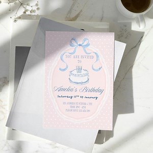 Coquette Pink Polka Dot Birthday Invitation | Editable Canva Digital Download | Vintage Pink Bow Invite | Instant Download - Etsy