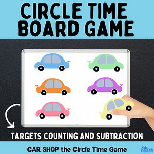 A Colorful Car Count and Subtract Transportation Game for Circle Time