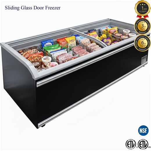 NSF 83" Large Island Display Freezer – Sliding Glass Door Merchandiser for Grocery & Convenience Stores