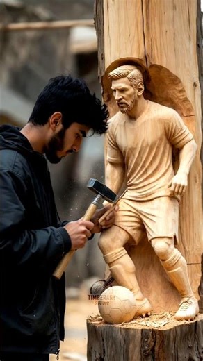 A Young Artist’s Incredible Creation! Messi Carved from Wood | Wooden Sculpture| AI-Powered Wood Art