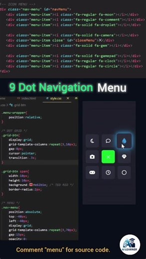 9 Dot Navigation Menu using HTML & CSS | AI Learner