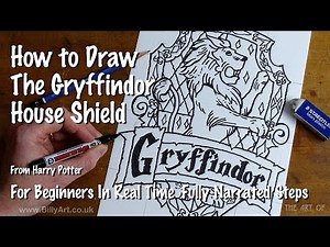 How To Draw the Gryffindor Coat of Arms Hogwarts School House Shield from Harry Potter