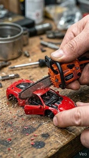 Mini Chainsaw Cutting a Red Supercar in Half 🏎️🪚 | Satisfying Macro Video