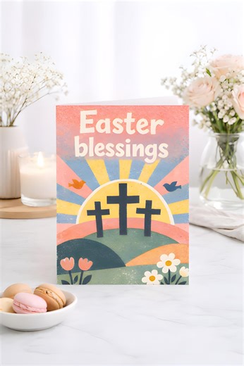 Religious Easter Card, Blessings Christian, Cross Sunrise Greeting, Faith Based for Family, Church - Etsy