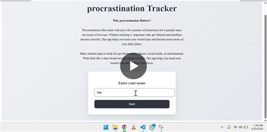 Procrastination Tracker Boosts Productivity with React.js | Harika Kokkula posted on the topic | LinkedIn