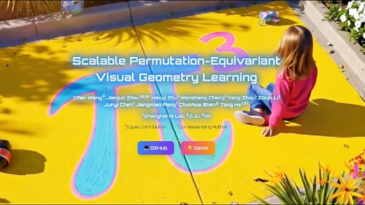 上海AI实验室、浙大、SII提出π3，打破了对传统固定参考视图的依赖，提出一个完全置换等变的架构，在相机姿态估计，单目视频深度估计和稠密点云重建取得了更好的效果