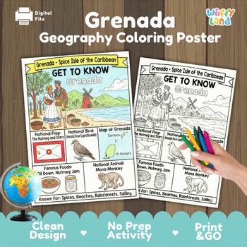 Grenada Country Study Geography Coloring Page Worksheet Activity