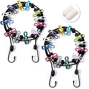 2 Pack Portable Travel Clothesline with 12 Clothespins, Clothes Line for Camping Accessories,Retractable Laundry Clothesline for Hiking,RV Accessories,Camping Gadgets,Laundry line for Drying Clothes