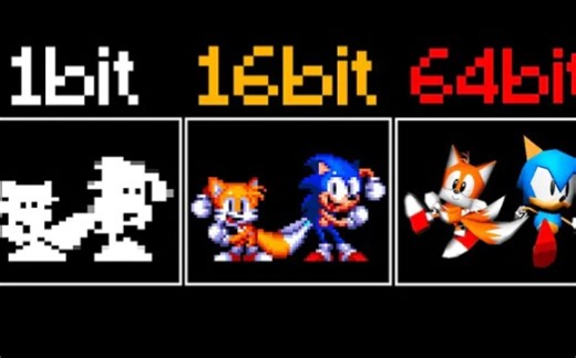 Sonic和Tails跳舞，但是从1bit到64bit