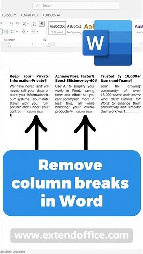 How to remove column breaks in Word?
