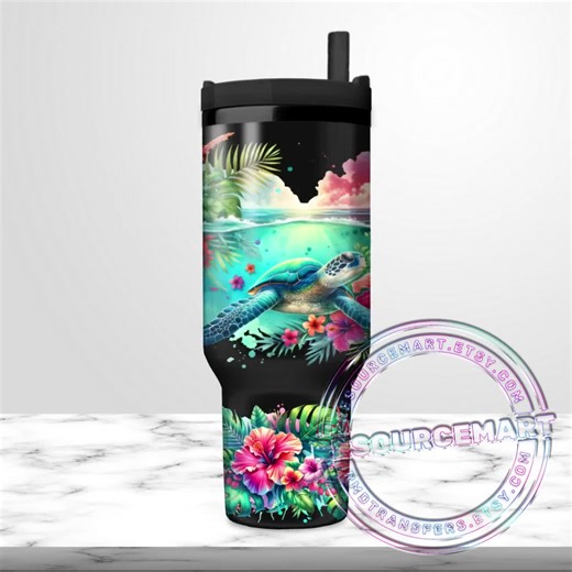 UV DTF Tropical Sea Turtle 40oz Tumbler Wrap, Colorful Ready to Apply UVDTF 40 Ounce Stanley Cup Transfer, Watercolor Beach Design - Etsy