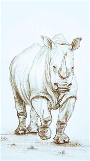 I Drew a Realistic Rhino with Only ONE Pencil! 🦏✍️ #shorts #drawing